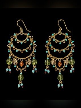 Elegant Gold and Green Chandelier Earrings